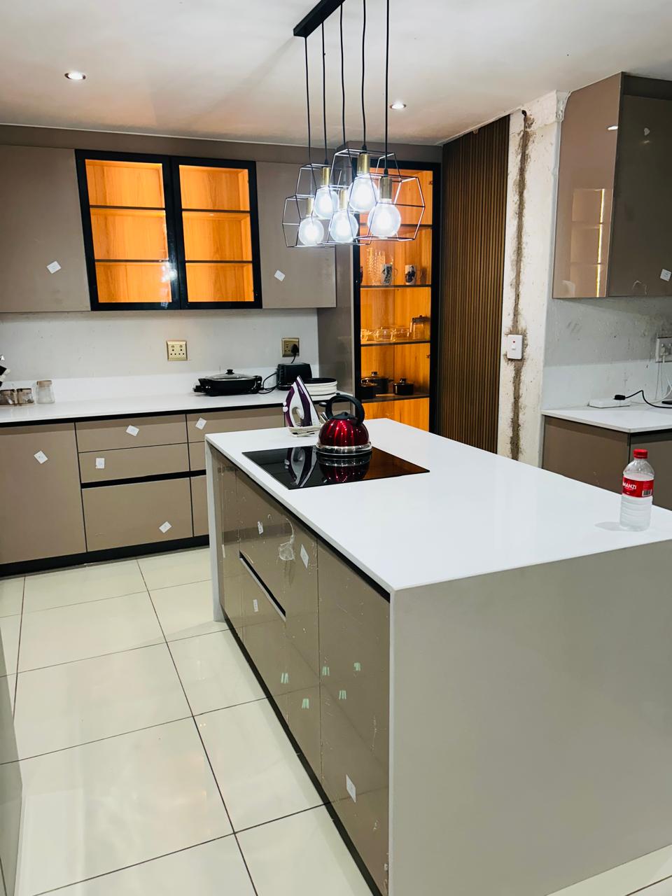 Modern renovated kitchen with garden view